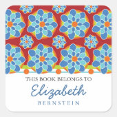 モザイク、花柄蔵書票 スクエアシール (正面)