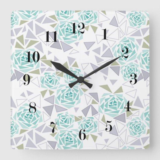 モザイク、花 スクエア壁時計 (正面)