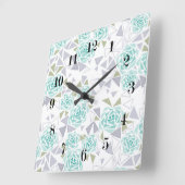 モザイク、花 スクエア壁時計 (傾斜)