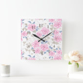 モザイク、花 スクエア壁時計 (ホーム)