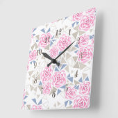 モザイク、花 スクエア壁時計 (傾斜)