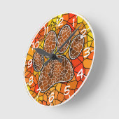 モザカラフルイク・アート・ドッグ・ポー・プリント ラウンド壁時計 (傾斜)