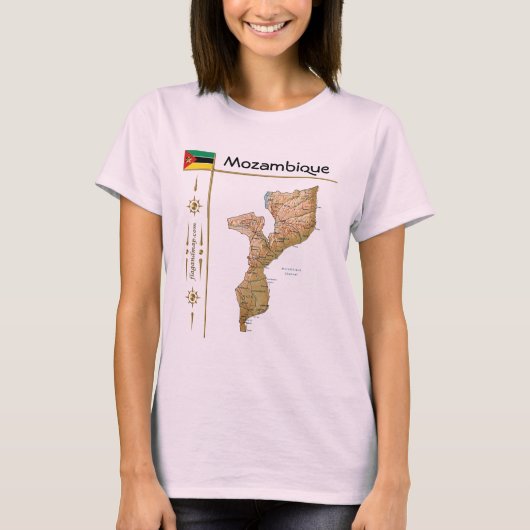 モザンビークの地図と国旗とタイトルTシャツ Tシャツ (正面)