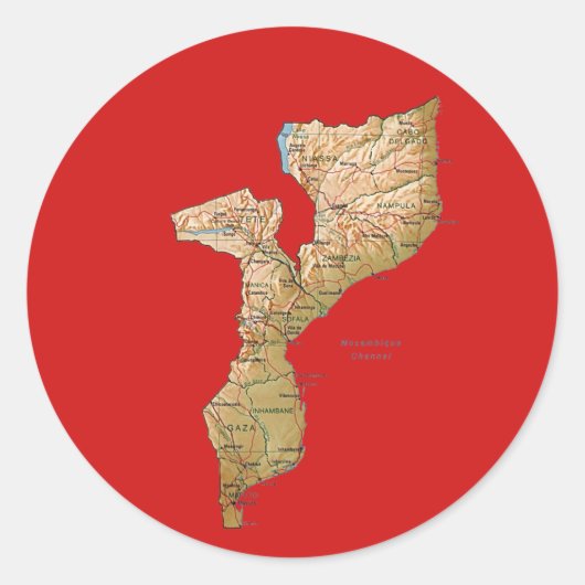 モザンビーク地図ステッカー ラウンドシール (正面)
