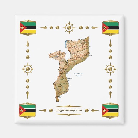 モザンビーク地図+フラッグマグネット マグネット (正面)