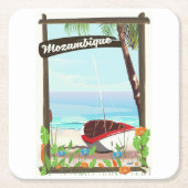 モザンビーク魚釣りボートの漫画のバケーションポスター スクエアペーパーコースター (正面)
