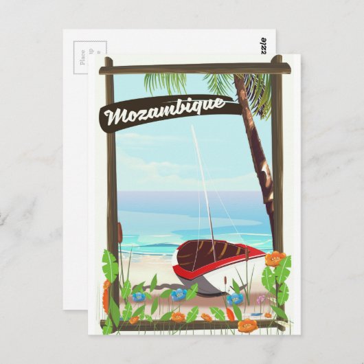 モザンビーク魚釣りボートの漫画のバケーションポスター ポストカード (正面/裏面)