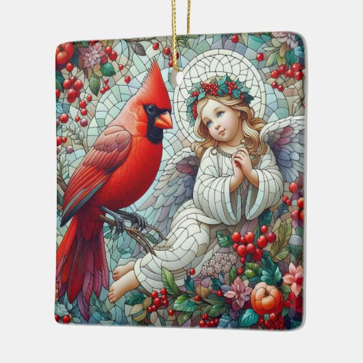 モシアックサントルクリスマスエンジェルと(鳥)ショウジョウコウカンチョウ セラミックオーナメント (左)