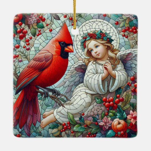 モシアックサントルクリスマスエンジェルと(鳥)ショウジョウコウカンチョウ セラミックオーナメント (裏面)