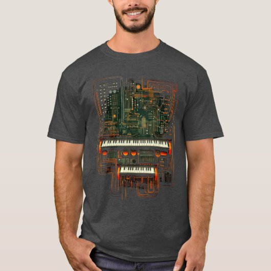 モジュラーシンセサイザー キーボード付電子音楽 Tシャツ (正面)