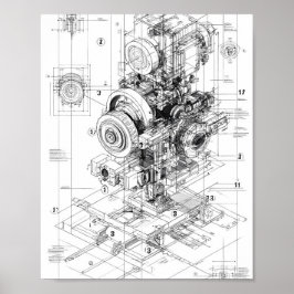 モジュール式機械の精密工学アート ポスター