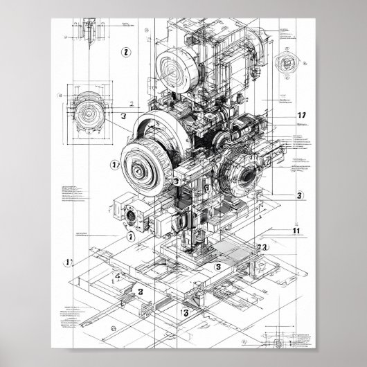 モジュール式機械の精密工学アート ポスター (正面)