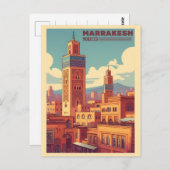 モスクのあるマラケシュ旧市街建物 ポストカード (正面/裏面)