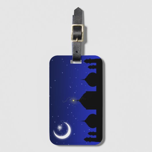 モスクのシルエットで夜 – 荷札 ラゲッジタグ (正面縦)