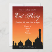 モスクのシルエットの夕べの空のEidのパーティの招待状 招待状 (裏面)