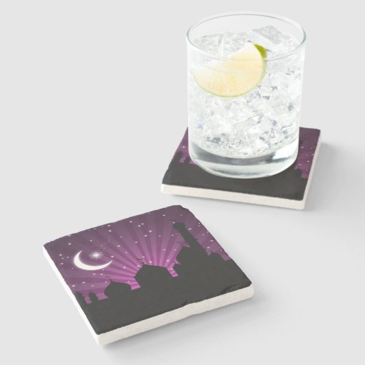 モスクのシルエットパープルナイト – 石コースター ストーンコースター (横)