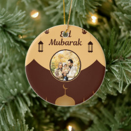 モスクのスカイラインアート入りEid Mubarakフォトフレーム セラミックオーナメント