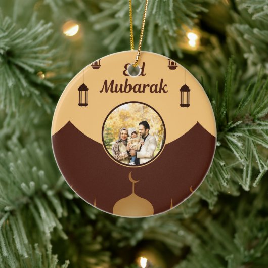 モスクのスカイラインアート入りEid Mubarakフォトフレーム セラミックオーナメント (ツリー)