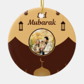 モスクのスカイラインアート入りEid Mubarakフォトフレーム セラミックオーナメント (正面)