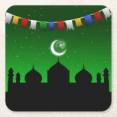 モスクカラフル付きガーランド スクエアペーパーコースター (正面)