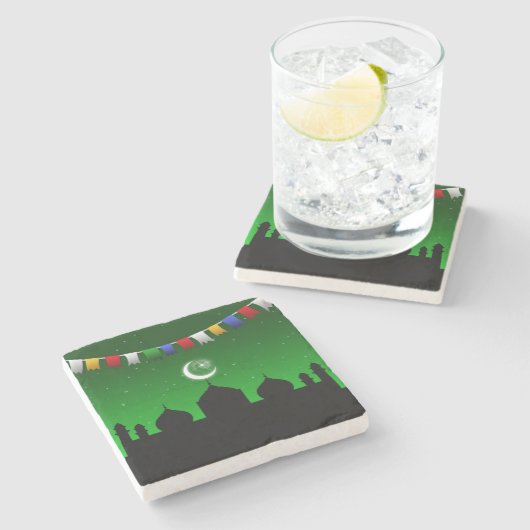 モスクカラフル付きガーランド ストーンコースター (横)