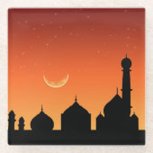 モスクシルエット夕べスカイ – ガラスコースター (正面)