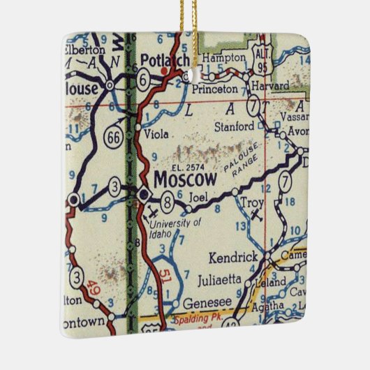 モスクワアイダホヴィンテージの地図 セラミックオーナメント (右)