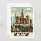 モスクワロシアアートヴィンテージトラベルイラストレーション ポストカード (正面/裏面)