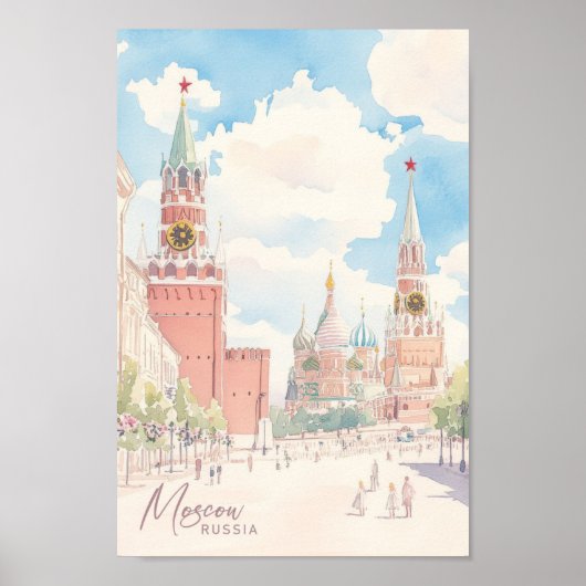 モスクワロシアゴーアシュ絵を描イラストレーション旅行 ポスター (正面)