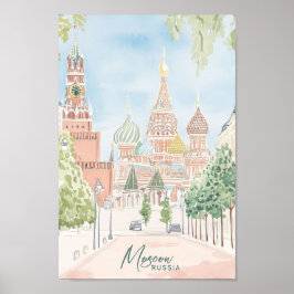 モスクワロシアゴーアシュ絵を描イラストレーション旅行 ポスター
