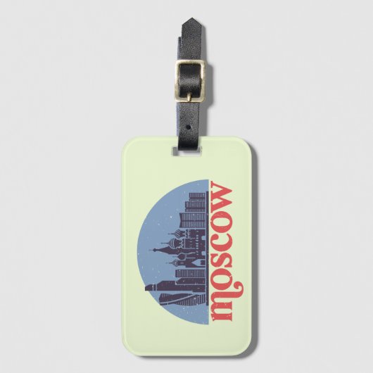 モスクワロシアシティスカイラインレトロシティスケープアート ラゲッジタグ (正面縦)