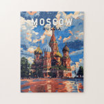 モスクワロシア旅行芸術ヴィンテージ ジグソーパズル<br><div class="desc">モスクワのレトロベクトル旅行デザイン。ロシア西部のモスバ川の上にあるモスクワは、国家の国際的な首都である。</div>