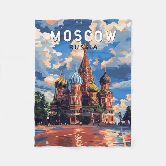 モスクワロシア旅行芸術ヴィンテージ フリースブランケット (正面)