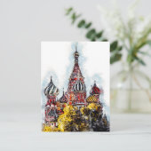 モスクワ市通り旅行ポスター水彩インク ポストカード (スタンド正面)