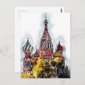モスクワ市通り旅行ポスター水彩インク ポストカード (正面/裏面)