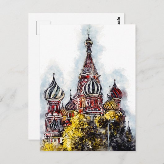 モスクワ市通り旅行ポスター水彩インク ポストカード (正面/裏面)