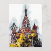 モスクワ市通り旅行ポスター水彩インク ポストカード (正面)