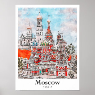 モスクワ・ロシア建築水彩画 ポスター