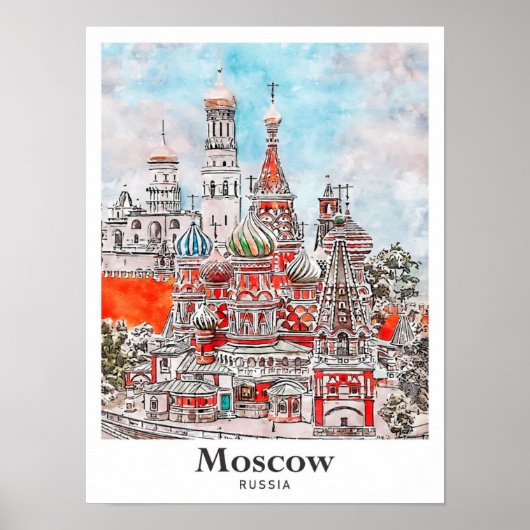 モスクワ・ロシア建築水彩画 ポスター (正面)