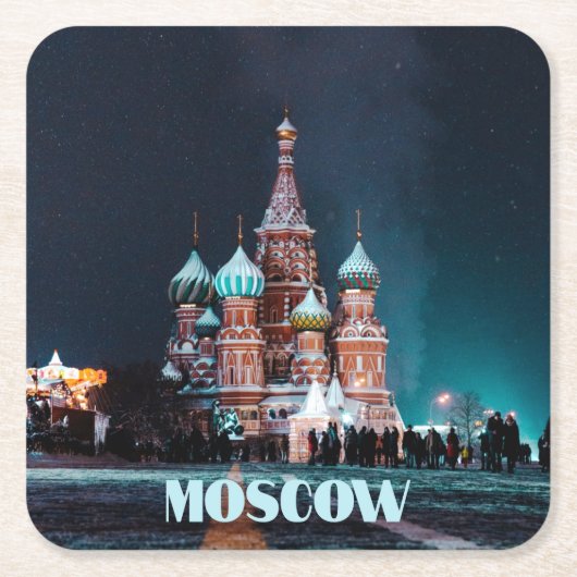 モスクワ・ロシア聖バジル大聖堂 スクエアペーパーコースター (正面)