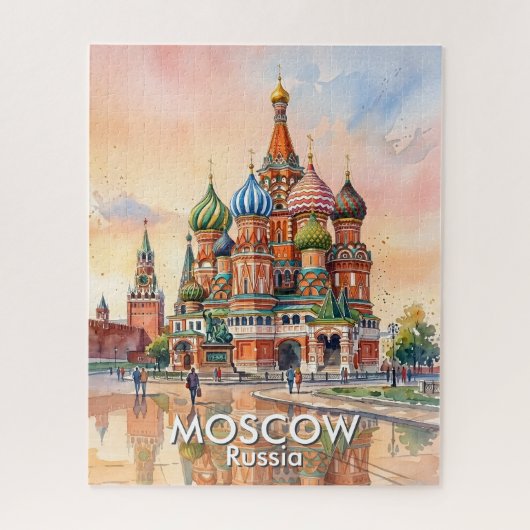 モスクワ ロシア 大聖堂 水彩画 旅行 ジグソーパズル (縦)