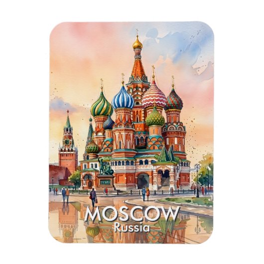 モスクワ ロシア 大聖堂 水彩画 旅行 マグネット (縦)