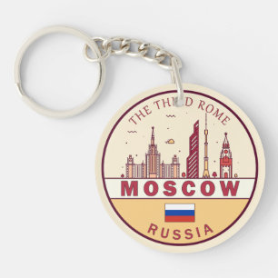 モスクワ ロシア 市街地 スカイライン エンブレム キーホルダー