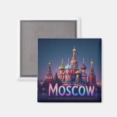 🧲 モスクワ ロシア 旅の思い出 ネオンエフェクト マグネット (正面/裏面)