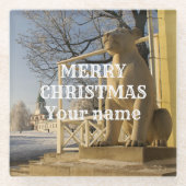 モスクワ。冬。ライオンの彫刻 ガラスコースター (正面)