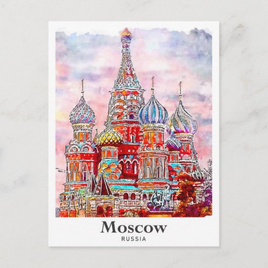 モスクワRussiaデンマーク水彩手描き ポストカード (正面)