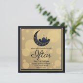 モスク三日月ラマダン、青、金ゴールド 招待状 (スタンド正面)