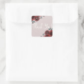 モスグリーンとバーガンディの水彩ローズとグリーンが織りなすウェディング スクエアシール (バッグ)