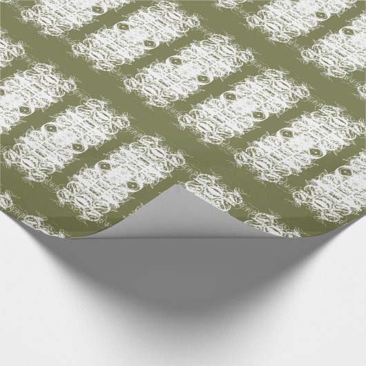 モスグリーンと白いギフトラップのお祝い ラッピングペーパー (角)