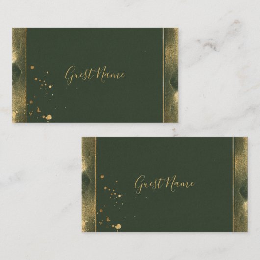 モスグリーンと金ゴールドゲストネーム座席表 プレイスカード (正面/裏面)
